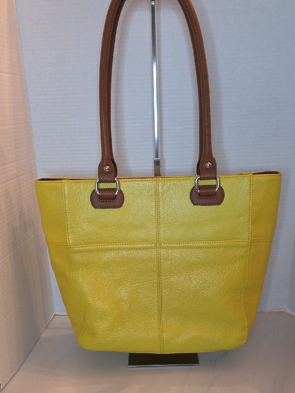 Tignanello Yellow Leather Tote with Brown Handles